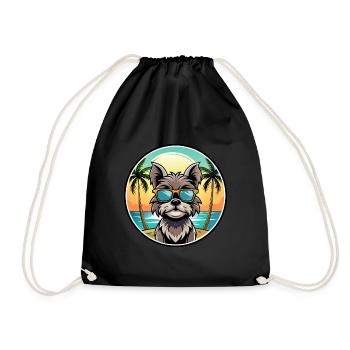Affenpinscher Dog Breed Cartoon Sunglasses Beach - Drawstring Bag - black - Front