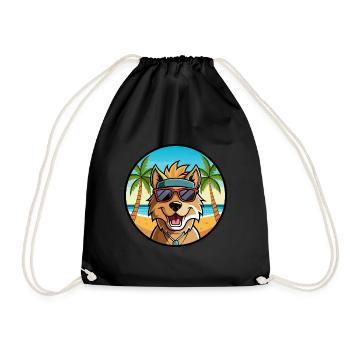 Ainu Dog Breed Cartoon Sunglasses Beach - Drawstring Bag - black - Front