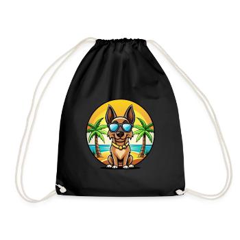 Belgian Malinois Dog Breed Cartoon Sunglass Beach - Drawstring Bag - black - Front