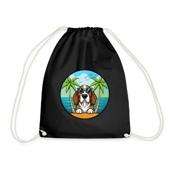 Basset Bleu De Gascogne Dog Breed Cartoon Beach - Drawstring Bag - black - Front