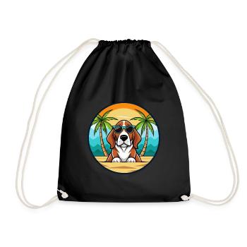 Basset Artesien Normand Dog Breed Cartoon Beach - Drawstring Bag - black - Front