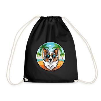 Australian Shepherd Dog Breed Cartoon Sunglasses - Drawstring Bag - black - Front