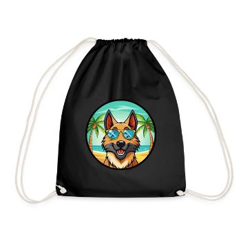 Belgian Sheepdog Breed Cartoon Sunglasses Beach - Drawstring Bag - black - Front