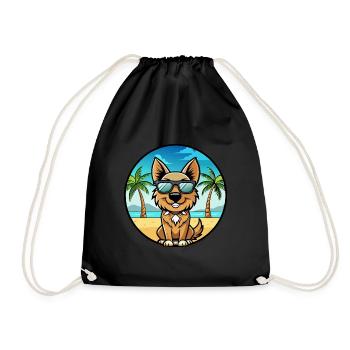 Bohemian Shepherd Dog Breed Cartoon Sunglass Beach - Drawstring Bag - black - Front