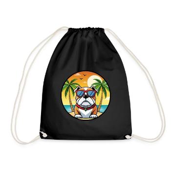 Bulldogge Rasse Cartoon Sonnenbrille Strand - Turnbeutel - Schwarz - Vorne