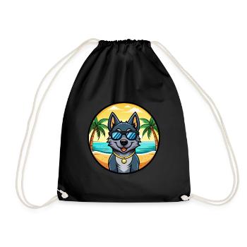 Chien d’élan norvégien noir race dessin animé plage - Sac de sport léger - noir - Devant