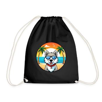 Chien Husky Labrador Canadien Race Cartoon Beach - Sac de sport léger - noir - Devant