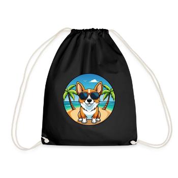 Cardigan Welsh Corgi Dog Breed Cartoon Sunglasses - Drawstring Bag - black - Front