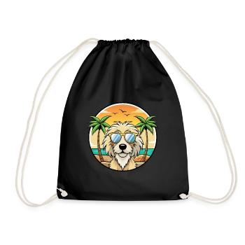 Catalan Sheepdog Breed Cartoon Sunglasses Beach - Drawstring Bag - black - Front