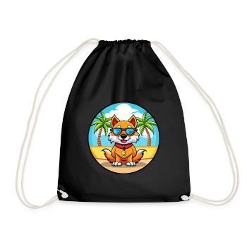 Chinese Imperial Dog Breed Cartoon Sunglass Beach - Drawstring Bag - black - Front