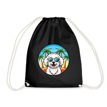 Bichon frisé race de chien dessin animé lunettes de soleil plage - Sac de sport léger - noir - Devant