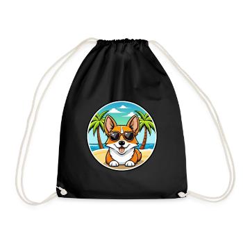 Corgi Dog Breed Cartoon Sunglasses Beach - Drawstring Bag - black - Front