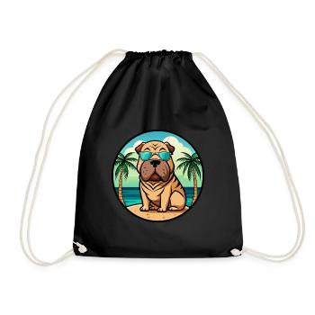 Chinois Shar Pei Chien Race Dessin Animé Lunettes De Soleil Plage - Sac de sport léger - noir - Devant