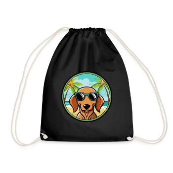 Dackel Hunderasse Cartoon Sonnenbrille Strand - Turnbeutel - Schwarz - Vorne