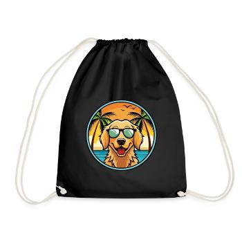 Flat Coated Retriever Dog Breed Cartoon Sunglasses - Drawstring Bag - black - Front