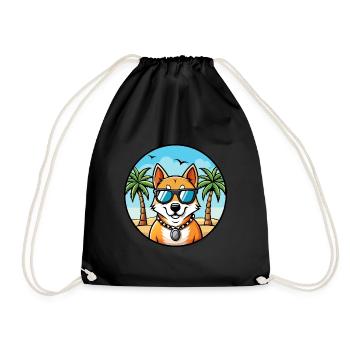 Indian Spitz Dog Breed Cartoon Sunglasses Beach - Drawstring Bag - black - Front
