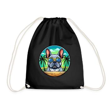 French Bulldog Breed Cartoon Sunglasses Beach - Drawstring Bag - black - Front