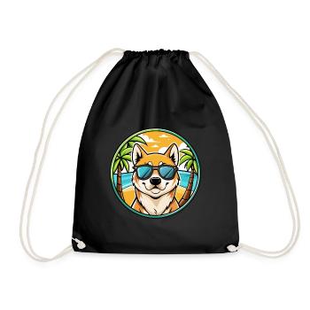 Jindo Dog Breed Cartoon Sunglasses Beach - Drawstring Bag - black - Front