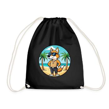 English Foxhound Dog Breed Cartoon Sunglass Beach - Drawstring Bag - black - Front