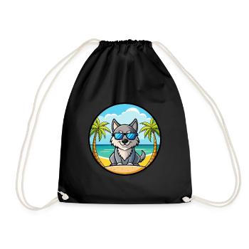 Greenland Dog Breed Cartoon Sunglasses Beach - Drawstring Bag - black - Front
