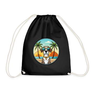 French Gascony Pointer Dog Breed Cartoon Beach - Drawstring Bag - black - Front