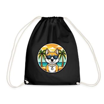 Japanese Terrier Dog Breed Cartoon Sunglass Beach - Drawstring Bag - black - Front