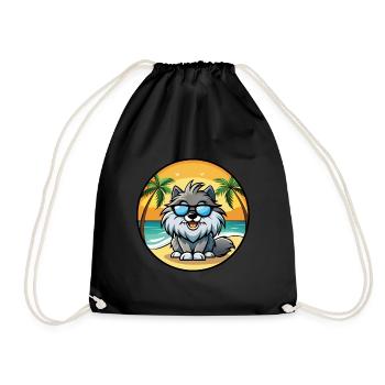 Keeshond Dog Breed Cartoon Sunglasses Beach - Drawstring Bag - black - Front