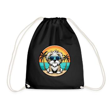 Maltese Shih Tzu Dog Breed Cartoon Sunglass Beach - Drawstring Bag - black - Front