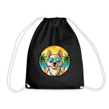 Nordic Spitz Dog Breed Cartoon Sunglasses Beach - Drawstring Bag - black - Front