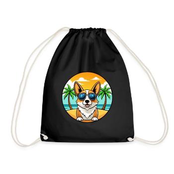 Pembroke Welsh Corgi Dog Breed Cartoon Sunglasses - Drawstring Bag - black - Front