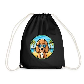 Poodle Dog Breed Cartoon Sunglasses Beach - Drawstring Bag - black - Front