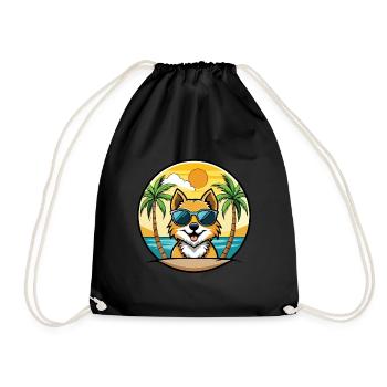 Spitz Hunderasse Cartoon Sonnenbrille Strand - Turnbeutel - Schwarz - Vorne