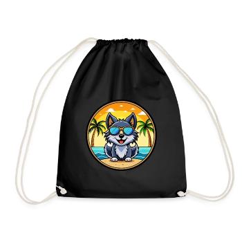 Schipperke Dog Breed Cartoon Sunglasses Beach - Drawstring Bag - black - Front