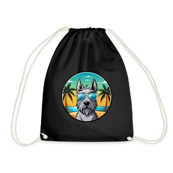 Scottish Terrier Dog Breed Cartoon Sunglass Beach - Drawstring Bag - black - Front