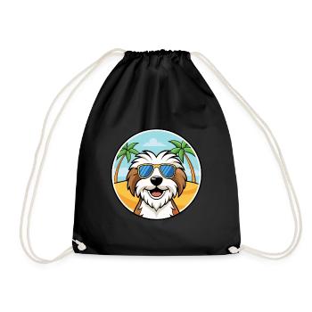 Tibetan Terrier Dog Breed Cartoon Sunglasses Beach - Drawstring Bag - black - Front