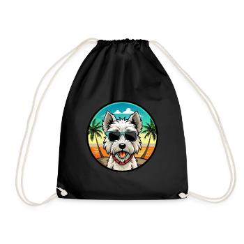West Highland Terrier Dog Breed Cartoon Sunglasses - Drawstring Bag - black - Front