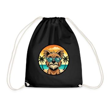 Affenpinscher Dog Breed Cartoon Sunglasses Beach - Drawstring Bag - black - Front
