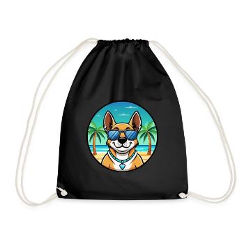 Australian Cattle Dog Breed Cartoon Sunglass Beach - Drawstring Bag - black - Front