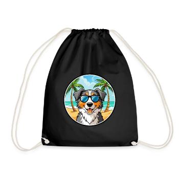 Australian Shepherd Dog Breed Cartoon Sunglasses - Drawstring Bag - black - Front