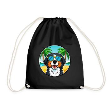 Bernese Mountain Dog Breed Cartoon Sunglass Beach - Drawstring Bag - black - Front
