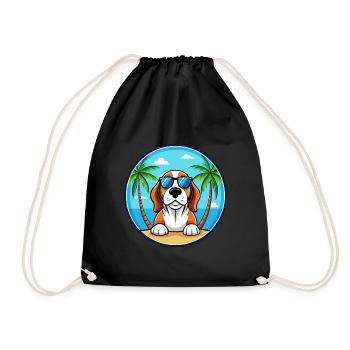 Basset Bleu De Gascogne Dog Breed Cartoon Beach - Drawstring Bag - black - Front