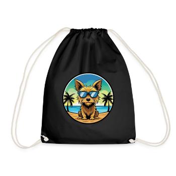 Australian Silky Terrier Dog Breed Cartoon Beach - Drawstring Bag - black - Front