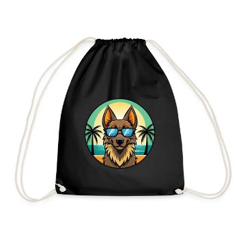 Belgian Sheepdog Breed Cartoon Sunglasses Beach - Drawstring Bag - black - Front