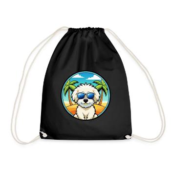 Bichon frisé race de chien dessin animé lunettes de soleil plage - Sac de sport léger - noir - Devant