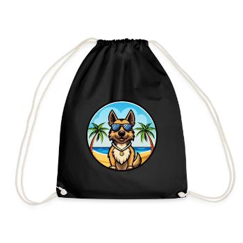 Bohemian Shepherd Dog Breed Cartoon Sunglass Beach - Drawstring Bag - black - Front