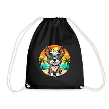 Biewer Terrier Dog Breed Cartoon Sunglasses Beach - Drawstring Bag - black - Front