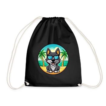 Chien d’élan norvégien noir race dessin animé plage - Sac de sport léger - noir - Devant