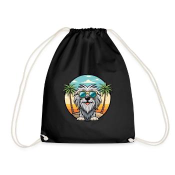 Bergamasco Sheepdog Breed Cartoon Sunglasses Beach - Drawstring Bag - black - Front