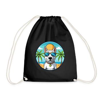 Bull Terrier Dog Breed Cartoon Sunglasses Beach - Drawstring Bag - black - Front