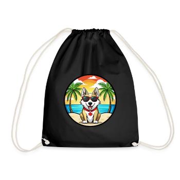 Chien Husky Labrador Canadien Race Cartoon Beach - Sac de sport léger - noir - Devant